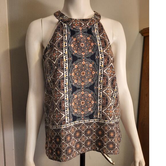 Monteau Boho Festival Halter Tank Top Small Batik Scroll Pattern Lightweight - Picture 1 of 9